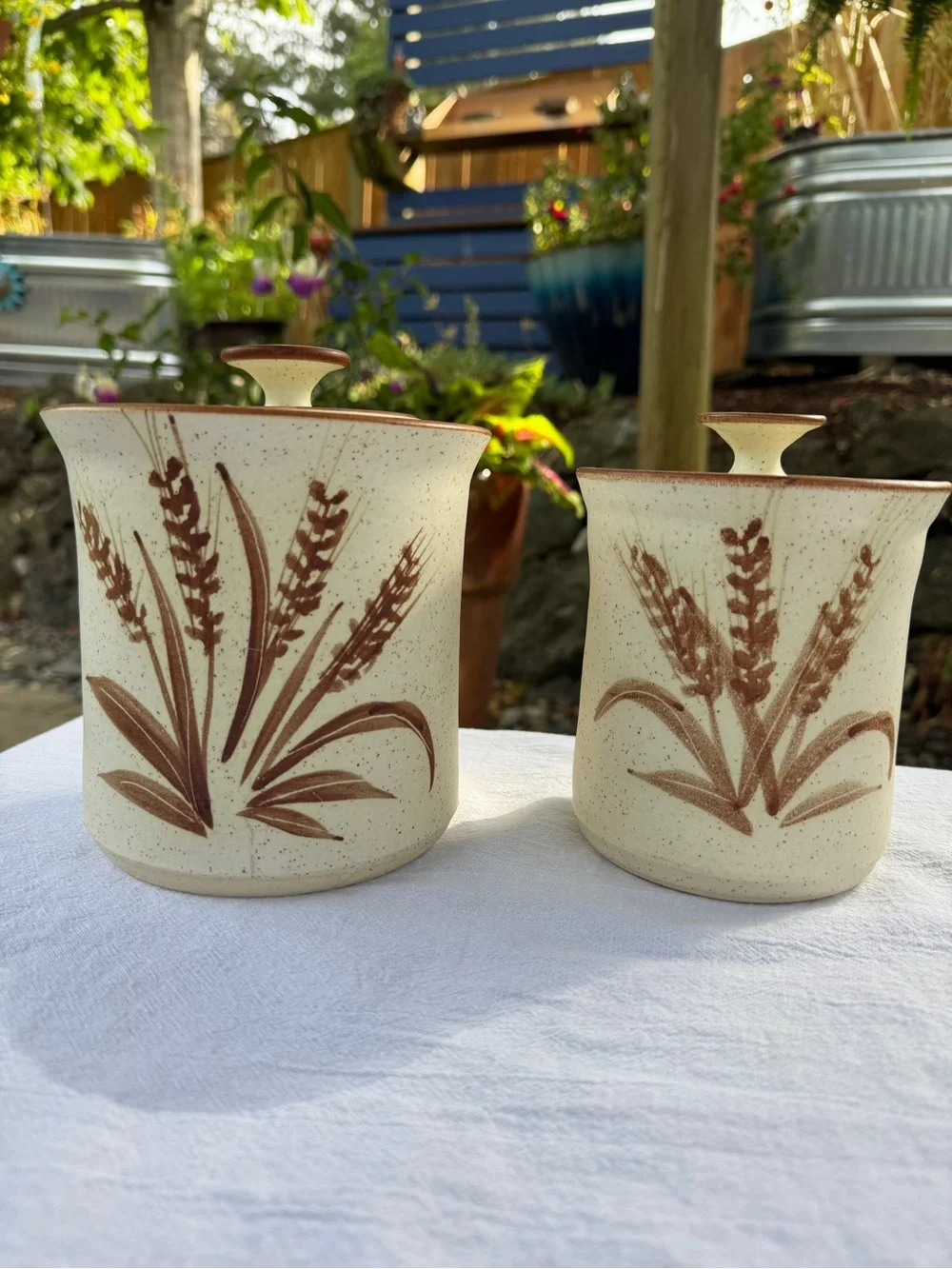 Bennett Welsh Signed Studio Pottery Stoneware Canister Set Wheat Pattern